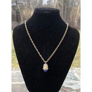 1960's Italian Handmade Filigree Semi Precious Blue Stone Pendant Barrel Charm